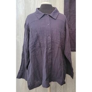 NWT Calme XL Shacket Button up Shirt Jacket Crinkle Gauze Gray 100461